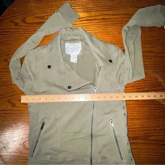 NEW American Rag Womens Small Moto Jacket Green Size Asymmetrical Zip Front Edgy - Picture 10 of 11